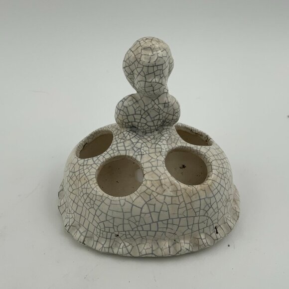 Rare Japanese Vintage Crackle Pottery Lady Lipstick Holder - Picture 1 of 7